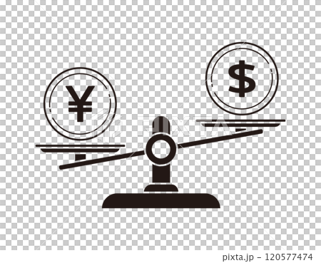 Illustration of the dollar and yen on a scale Illustration of the dollar and yen on a scale 120577474