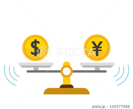 天秤の上に乗るドルと円のイラスト 120577488
