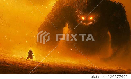 強大な敵に立ち向かう1人の戦士 強大な敵に立ち向かう1人の戦士 120577492