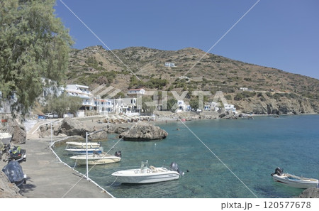Agios Nikolaos is a small fishing village nearf Spoa on Karpathos island, Greece, which has small beaches 120577678