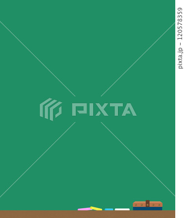 明るい緑色の黒板にカラフルなチョークと黒板消し - 縦長のシンプルでおしゃれな背景素材 - 4:5 120578359