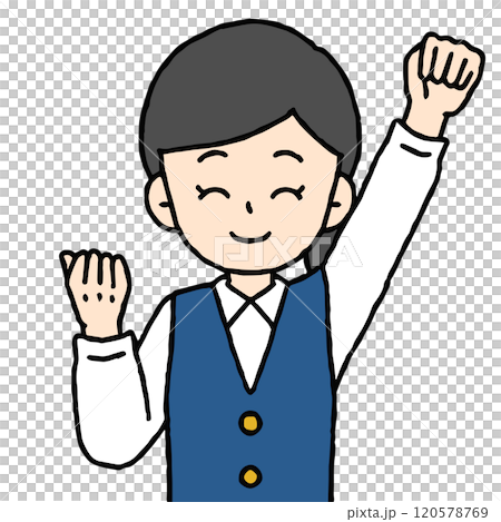 事務の女性がガッツポーズをしている 120578769
