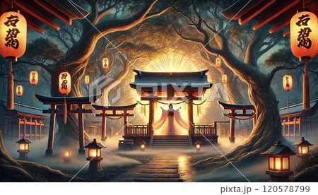 年末の神社で穢れを祓う天照大御神 120578799