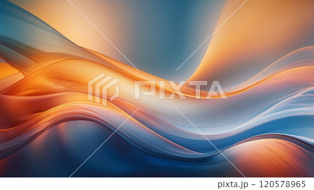 An abstract background featuring smooth flowing gradients of orange and blue hues 120578965