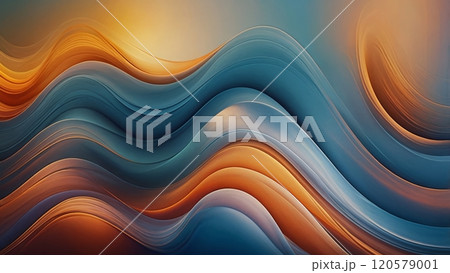 An abstract background featuring smooth flowing gradients of orange and blue hues 120579001