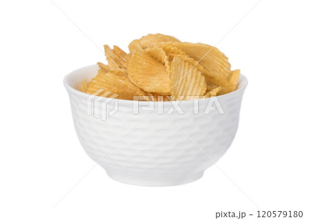 Potato chips bowl isolated on white 120579180