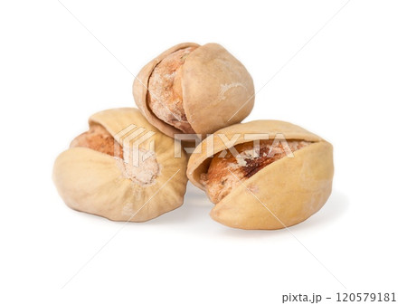 salted pistachio nuts isolated on white salted pistachio nuts isolated on white 120579181