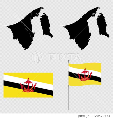Set of maps, flag and flagpole of Brunei. Vector illustration. Set of maps, flag and flagpole of Brunei. Vector illustration. 120579473