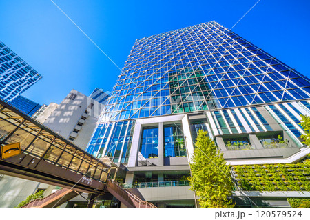 日本の東京都市景観 歩道橋のある街。渋谷アクシュやガラス窓に映る渋谷クロスタワー=11月25日 日本の東京都市景観 歩道橋のある街。渋谷アクシュやガラス窓に映る渋谷クロスタワー=11月25日 120579524