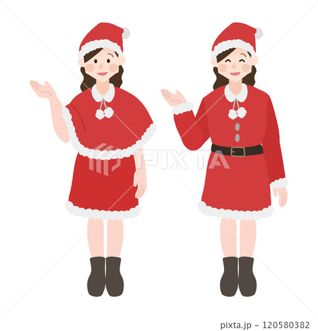 クリスマスのイベントにサンタクロースの仮装をした女性　手描きベクターイラスト 120580382