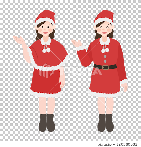クリスマスのイベントにサンタクロースの仮装をした女性　手描きベクターイラスト 120580382