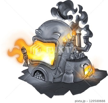 Enchanted living stoves with a vintage design, depicted as a mother and child 120580666