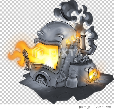 Enchanted living stoves with a vintage design, depicted as a mother and child Enchanted living stoves with a vintage design, depicted as a mother and child 120580666