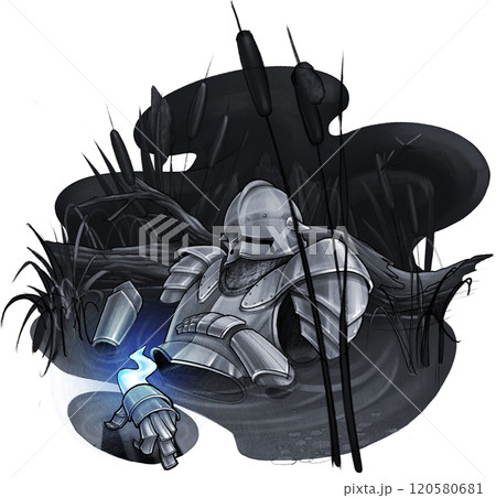 Living Armor trapped in the thick swamp of depression and a human essence breaking free in the glove 120580681