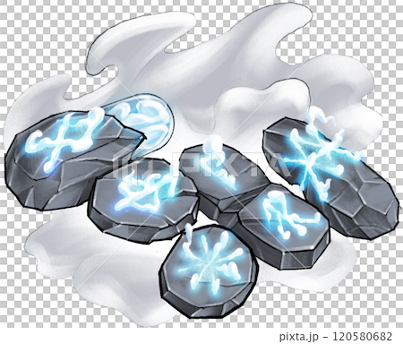 Mystic glowing pill shaped runestones with ancient runes 120580682