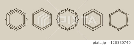 Black hexagon with sacred, mystical symbols. 120580740