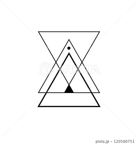 Mystic triangle with pentagram and merkabah symbols. 120580751