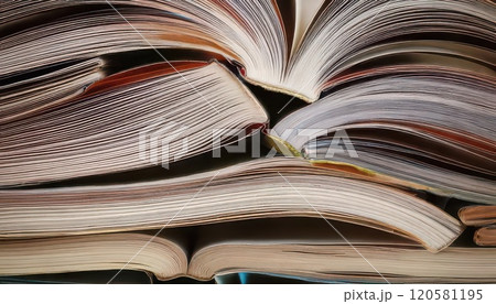 《AI画像》積み重ねられた本 120581195