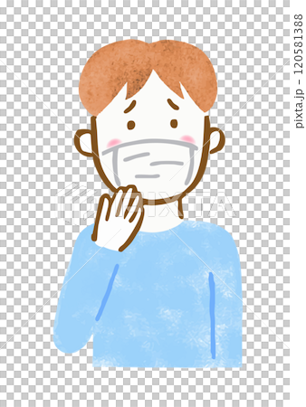 風邪をひいてマスクをしている男性の上半身手描きイラスト 風邪をひいてマスクをしている男性の上半身手描きイラスト 120581388