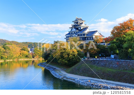 【岡山県】黄葉した岡山城と旭川(令和の大改修後) 【岡山県】黄葉した岡山城と旭川(令和の大改修後) 120581558