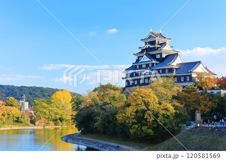 【岡山県】黄葉した岡山城と旭川（令和の大改修後） 120581569