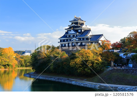 【岡山県】黄葉した岡山城と旭川（令和の大改修後） 120581576