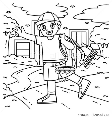 Inline Skater Carrying Skates Coloring Page  120581758