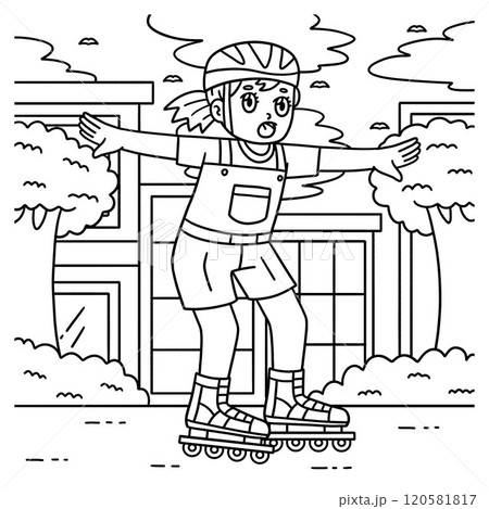 Female Inline Skater Practicing Coloring Page Female Inline Skater Practicing Coloring Page 120581817