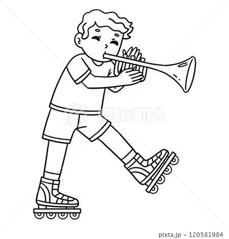 Inline Skater with Trumpet Isolated Coloring Page 120581984