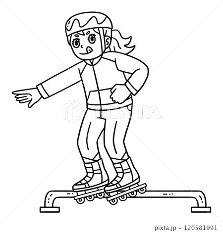 Female Inline Skater Grinding on Rail Isolated  120581991