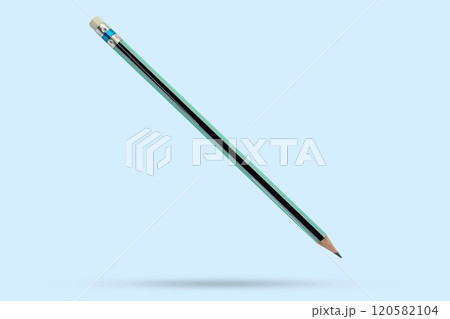 Blue pencil isolated on blue background close up 120582104