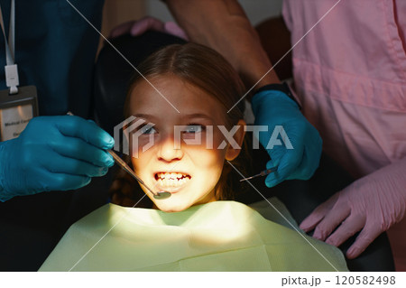 Attending Dental Checkup with Dentist and Assistant Attending Dental Checkup with Dentist and Assistant 120582498