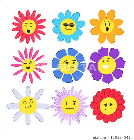 flower face set cartoon vector illustration flower face set cartoon vector illustration 120584541