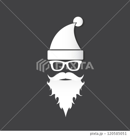 Santa Claus with beard vector illustration isolated on grey background. Christmas hipster poster for party or greeting card. Santa Hipster Claus. Vector merry christmas art design background. 120585051