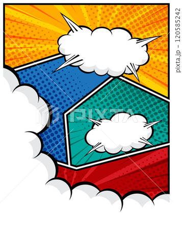 vertical comic speech bubble in white cloud on a vibrant pop art  background flat design 120585242