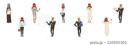 Arab Business Man and Woman Character in National Clothes Vector Set 120585303