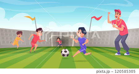 Physical education. Sport trenner with little kids activities in school exact vector cartoon background 120585305