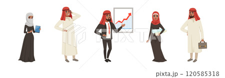 Arab Business Man and Woman Character in National Clothes Vector Set Arab Business Man and Woman Character in National Clothes Vector Set 120585318