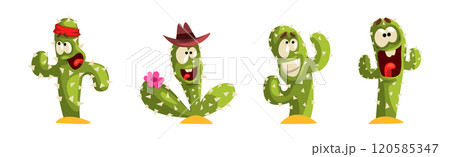 Green Cactus Character with Different Face Emotion Vector Set Green Cactus Character with Different Face Emotion Vector Set 120585347