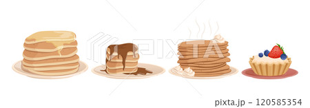 Sweet Pancake and Dessert with Cream Vector Set 120585354