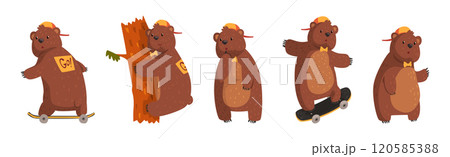 Funny Bear Woodland Character Engaged in Different Activity Vector Set Funny Bear Woodland Character Engaged in Different Activity Vector Set 120585388