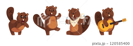 Funny Beaver Character in Different Actions Vector Set 120585400