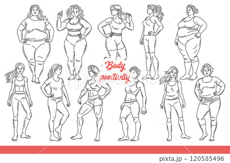 Culture of body positivity and pride in having individuality or lack of embarrassment. Hand drawn. Culture of body positivity and pride in having individuality or lack of embarrassment. Hand drawn. 120585496
