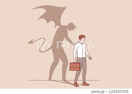 Devilish soul of business man pushes entrepreneur to commit crime and break law. Devilish soul of business man pushes entrepreneur to commit crime and break law. 120585505