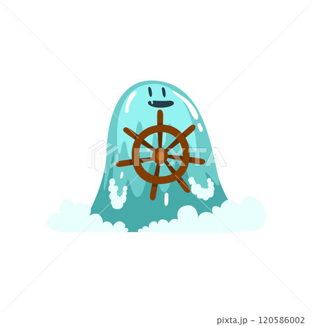 Cute Water Monster with Steering Wheel, Fantasy Creature Cartoon Character Vector Illustration 120586002