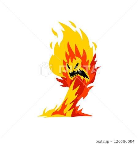 Fire Monster Cartoon Character, Fantasy Mystic Elemental Vector Illustration 120586004