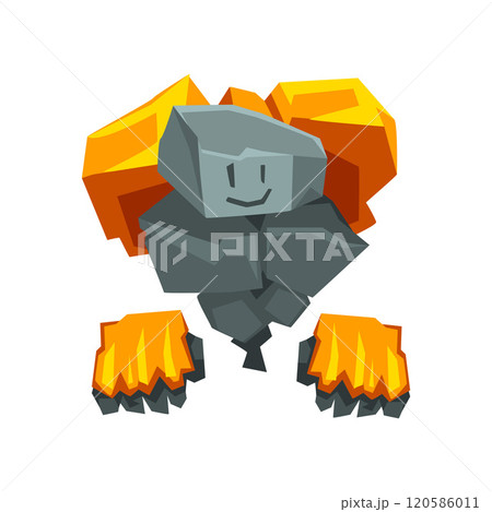 Cute Fire Stone Monster, Fantasy Creature Cartoon Character Vector Illustration Cute Fire Stone Monster, Fantasy Creature Cartoon Character Vector Illustration 120586011