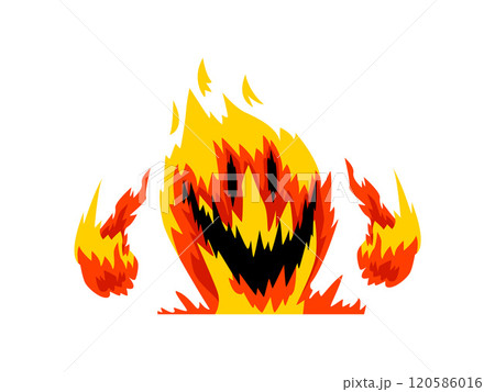 Fire Monster, Fantasy Mystic Creature Cartoon Character Vector Illustration 120586016