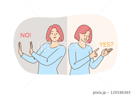 Women demonstrate agreement and negation by standing next to words yes or no, after hearing sentence Women demonstrate agreement and negation by standing next to words yes or no, after hearing sentence 120586365