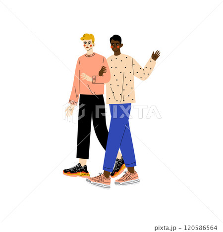 Happy Gay Interracial Men Couple, Romantic Homosexual Relationship Vector Illustration 120586564